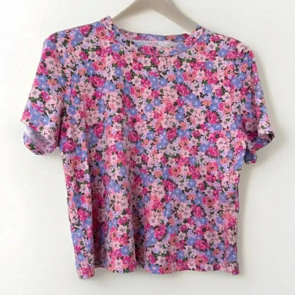 Old Navy Cotton Ditsy Floral Print Boatneck Top Marine Pink size XS - Picture 1 of 5